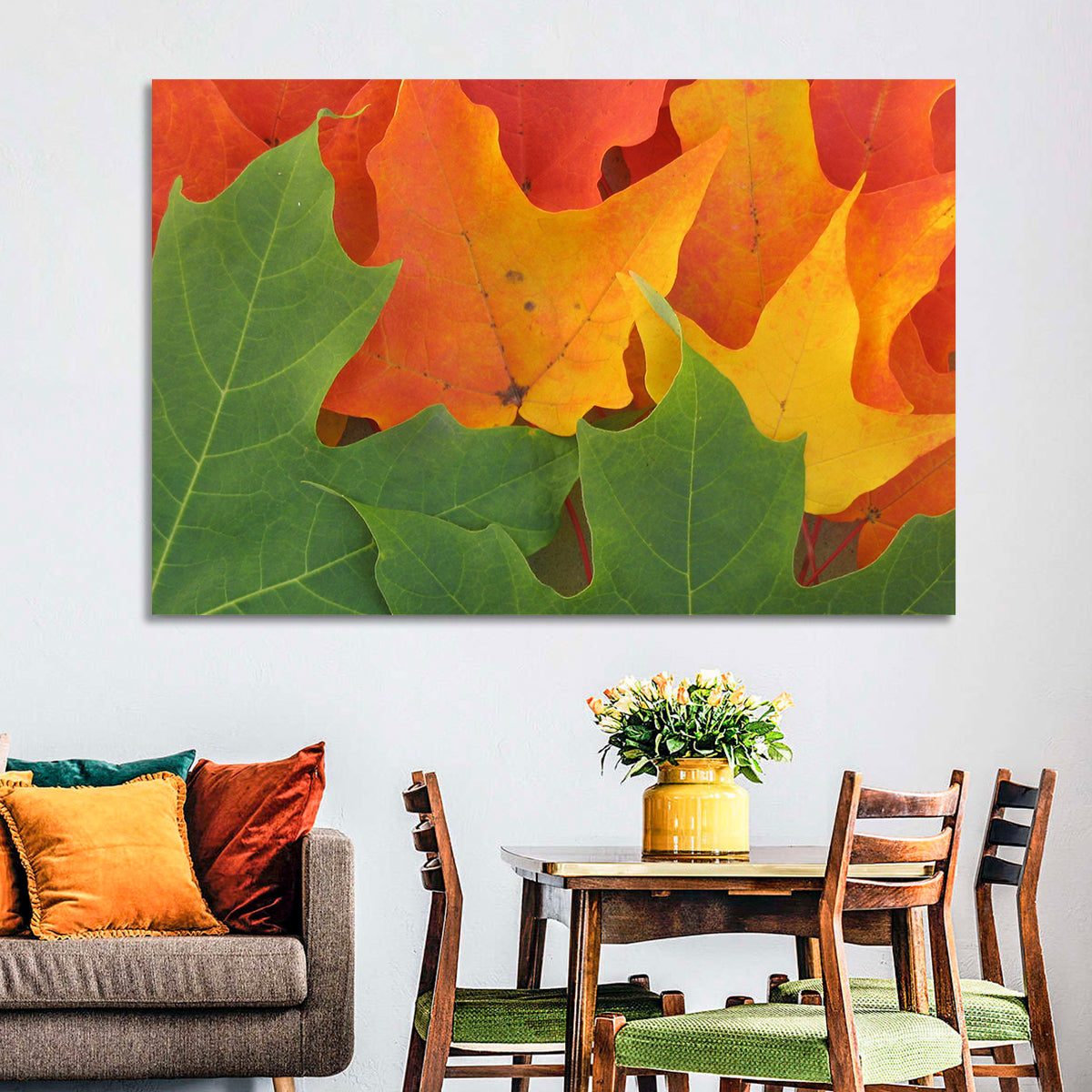 Autumn Maple Leaves Wall Art in a room, landscape