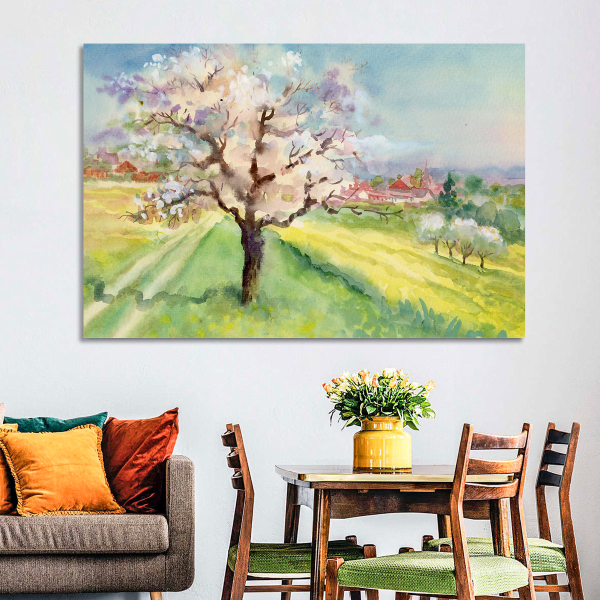 Spring Village Watercolor Wall Art