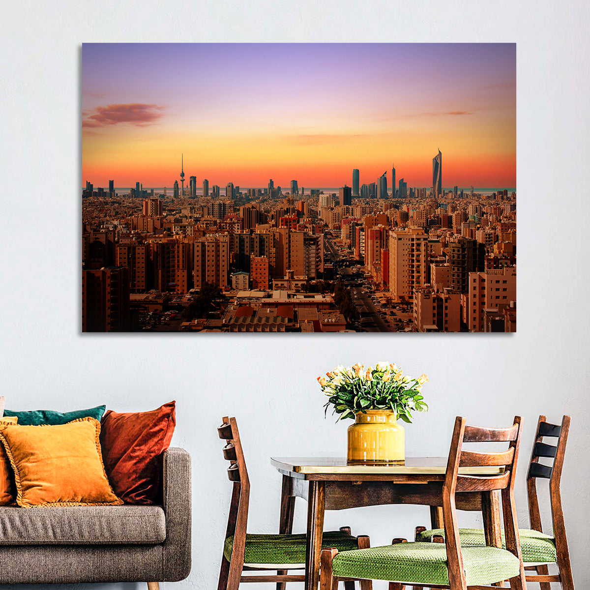 Kuwait City Skyline at Dusk Wall Art in a room, landscape