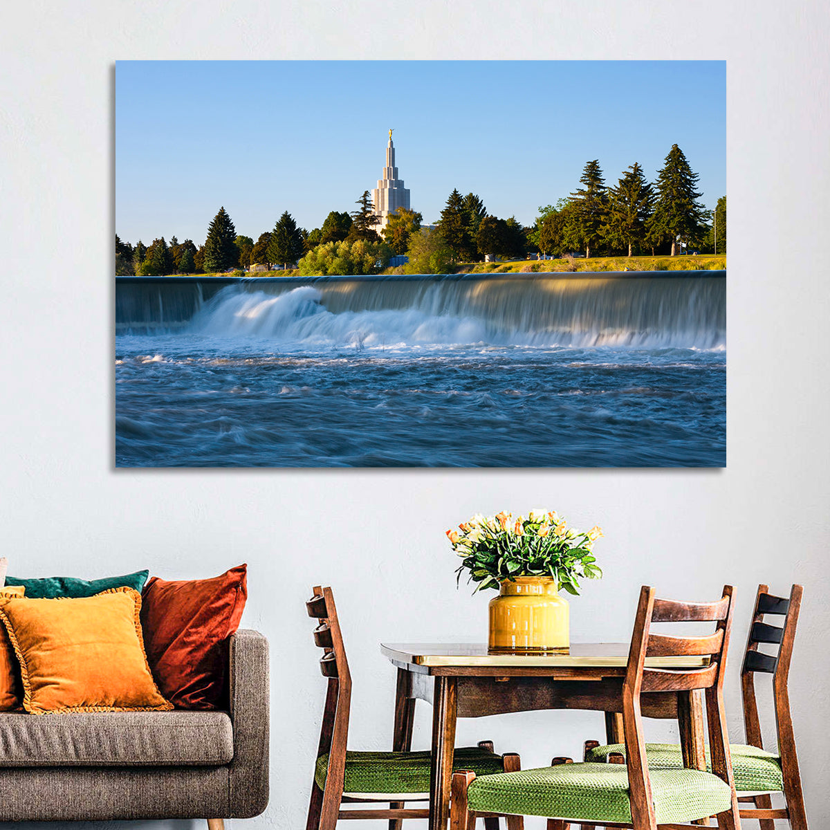 Idaho Falls Temple and Waterfall Wall Art