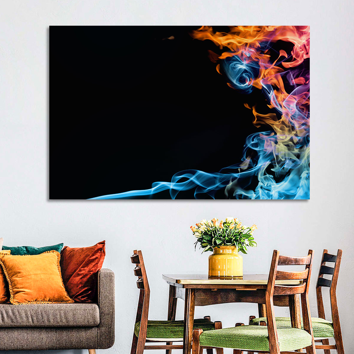 Glowing Flame Abstract Wall Art in a room, landscape