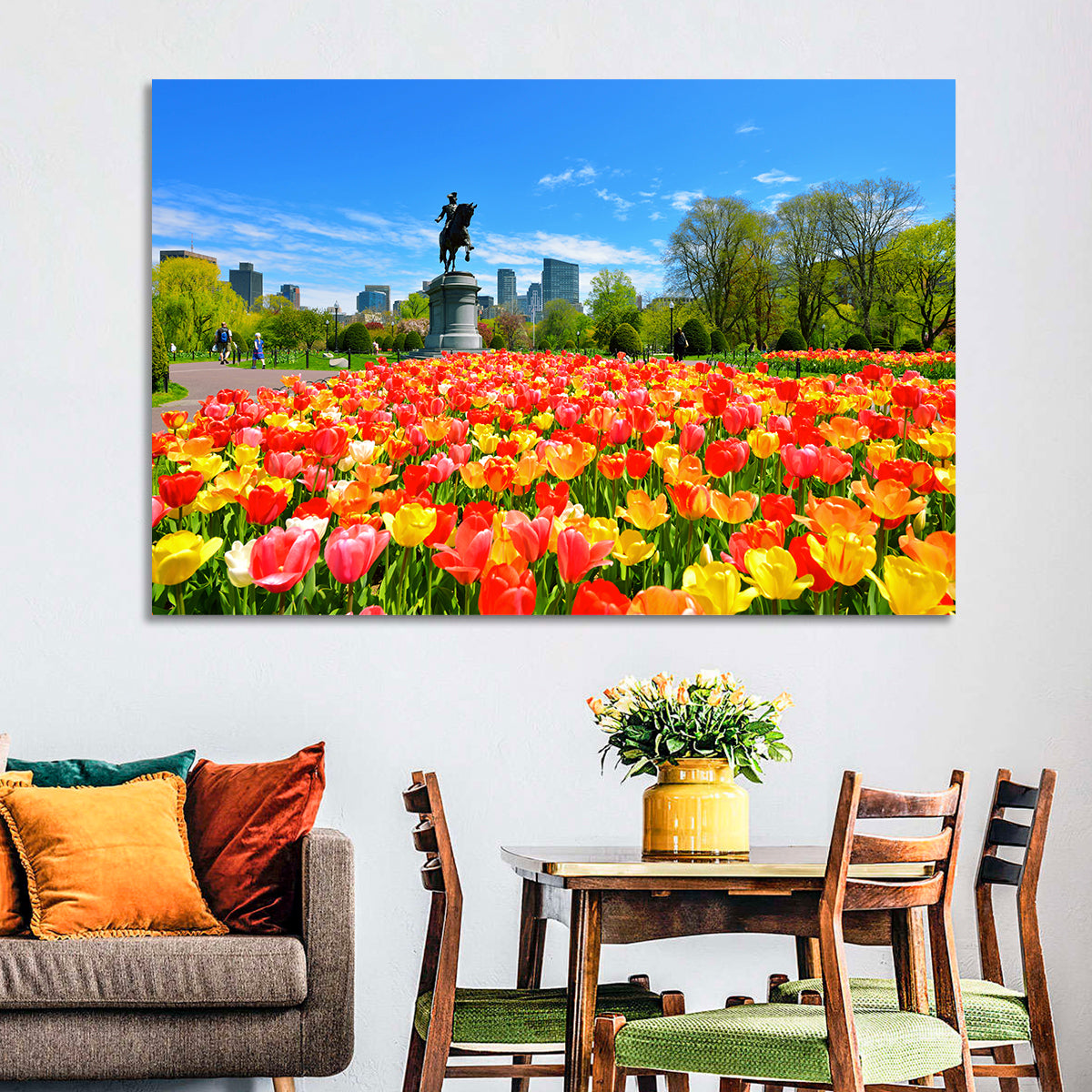 Boston Public Garden Tulips Wall Art in a room, landscape