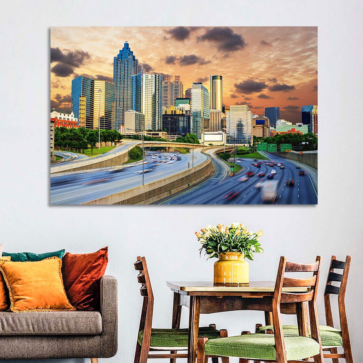Atlanta Downtown Skyline Wall Art in a room, landscape