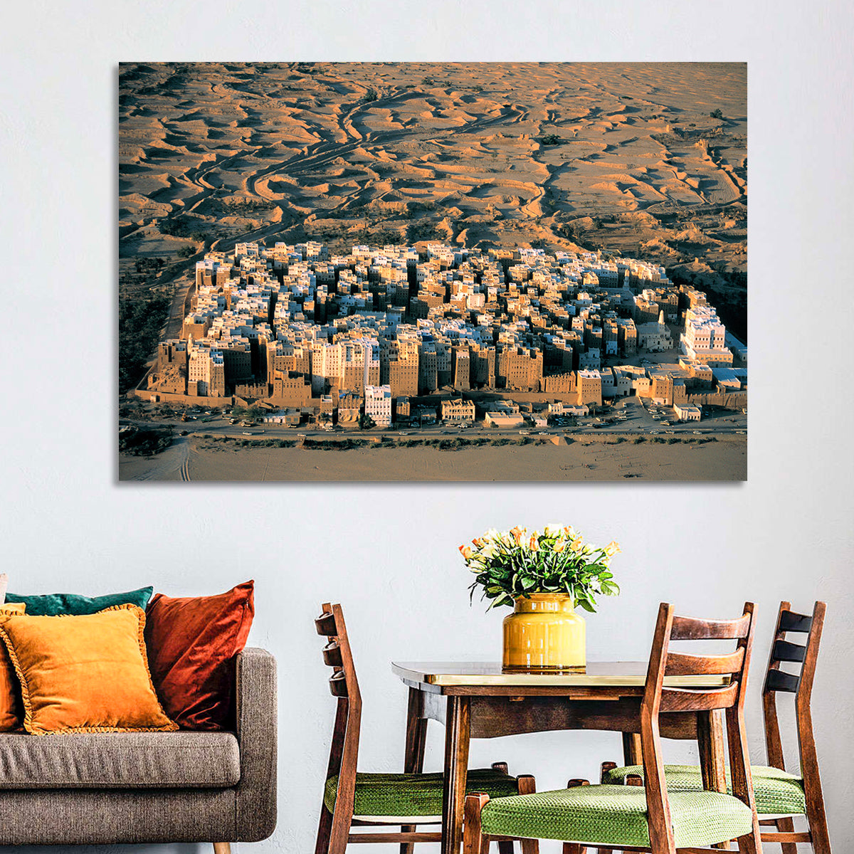Shibam Mudbrick Cityscape Wall Art in a room, landscape