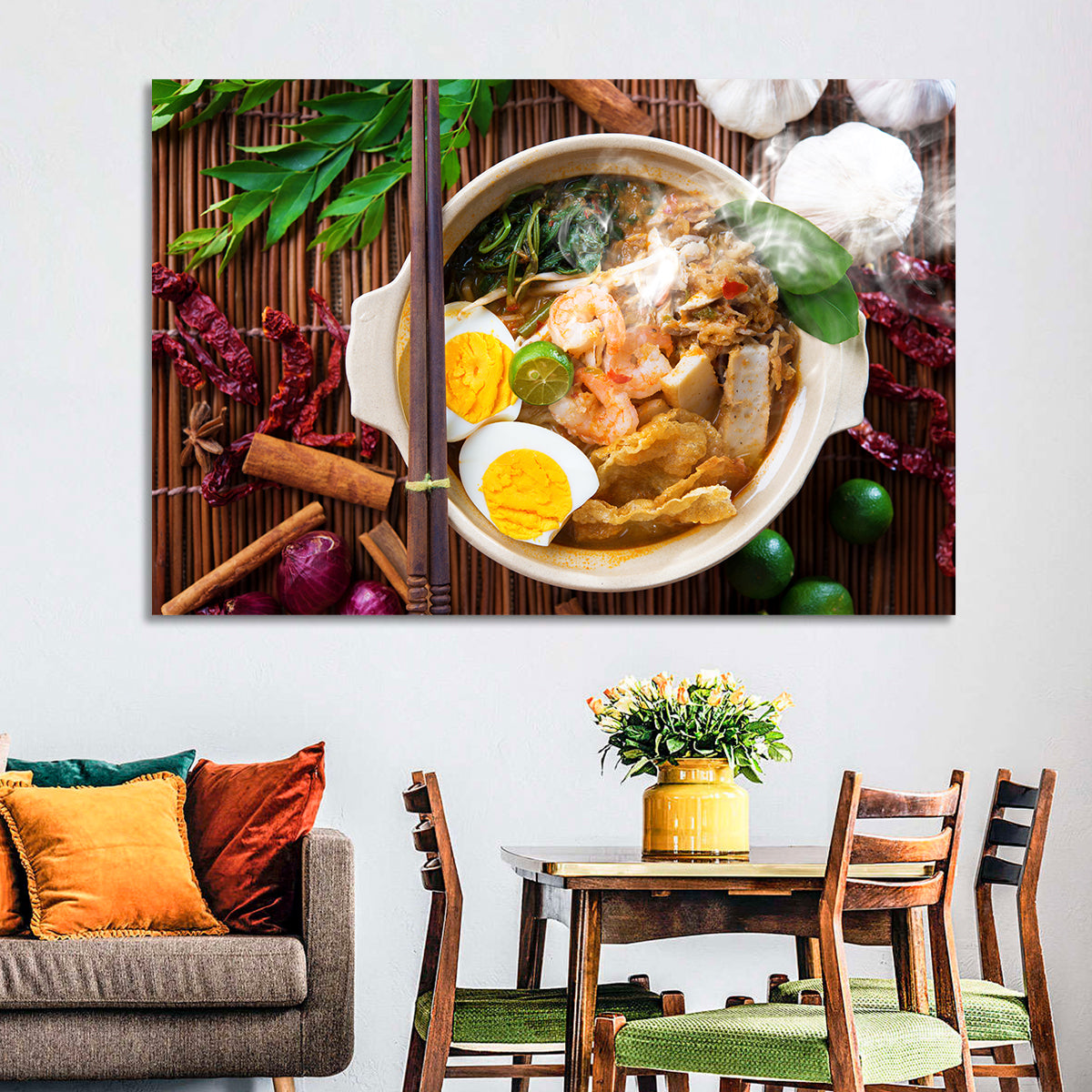 Malaysian Prawn Mee Bowl Wall Art in a room, landscape
