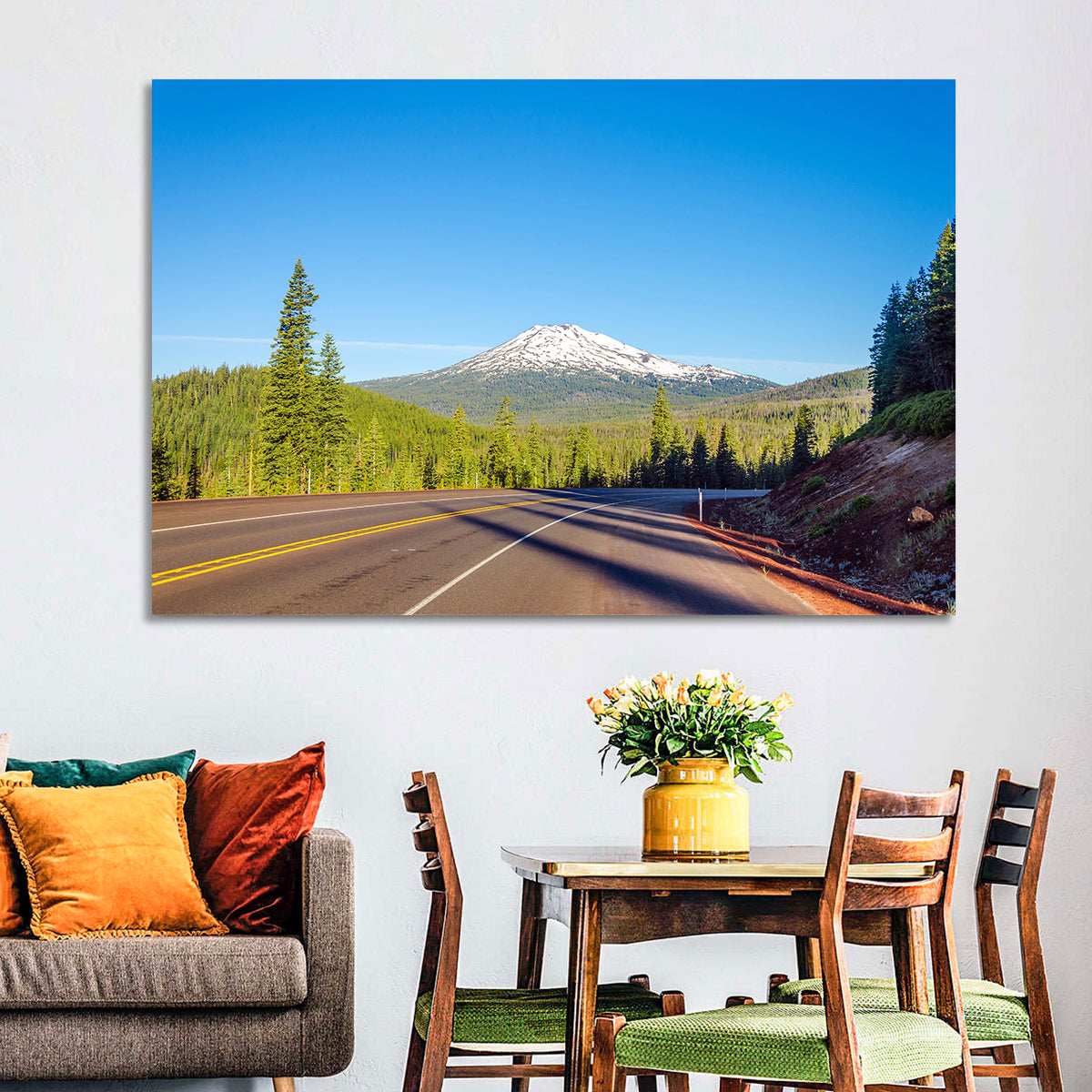 Highway to Mount Bachelor Wall Art in a room, landscape