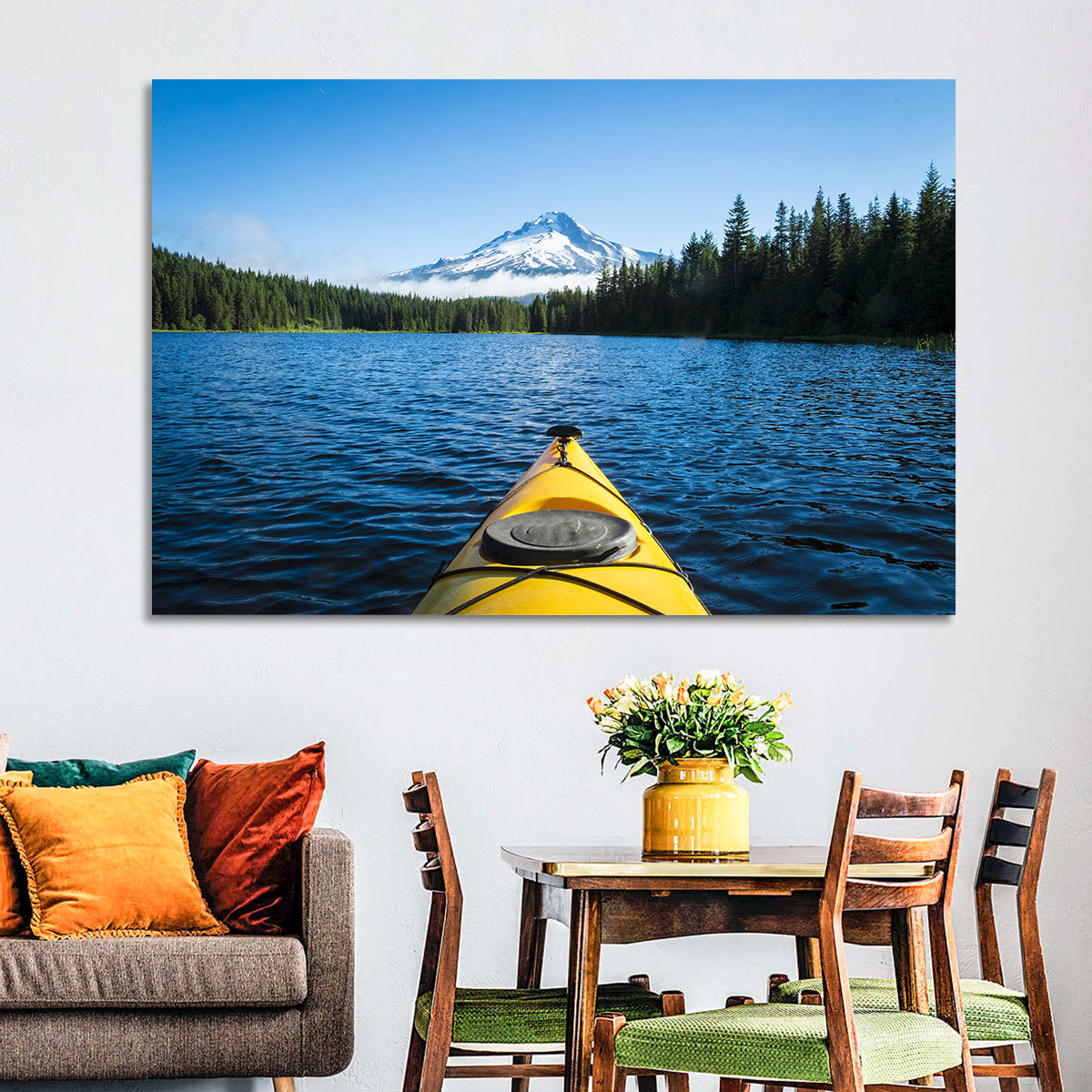 Yellow Kayak at Trillium Lake Wall Art