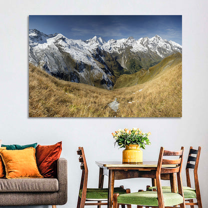 Crisp Alpine Valley with Snow-capped Peaks Wall Art