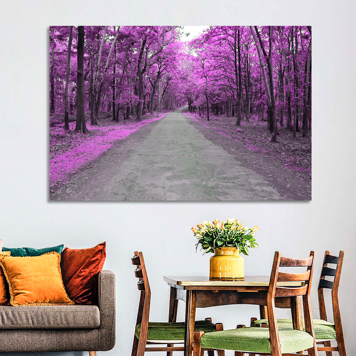 Magenta Autumn Forest Road Wall Art