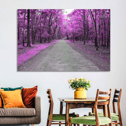 Magenta Autumn Forest Road Wall Art