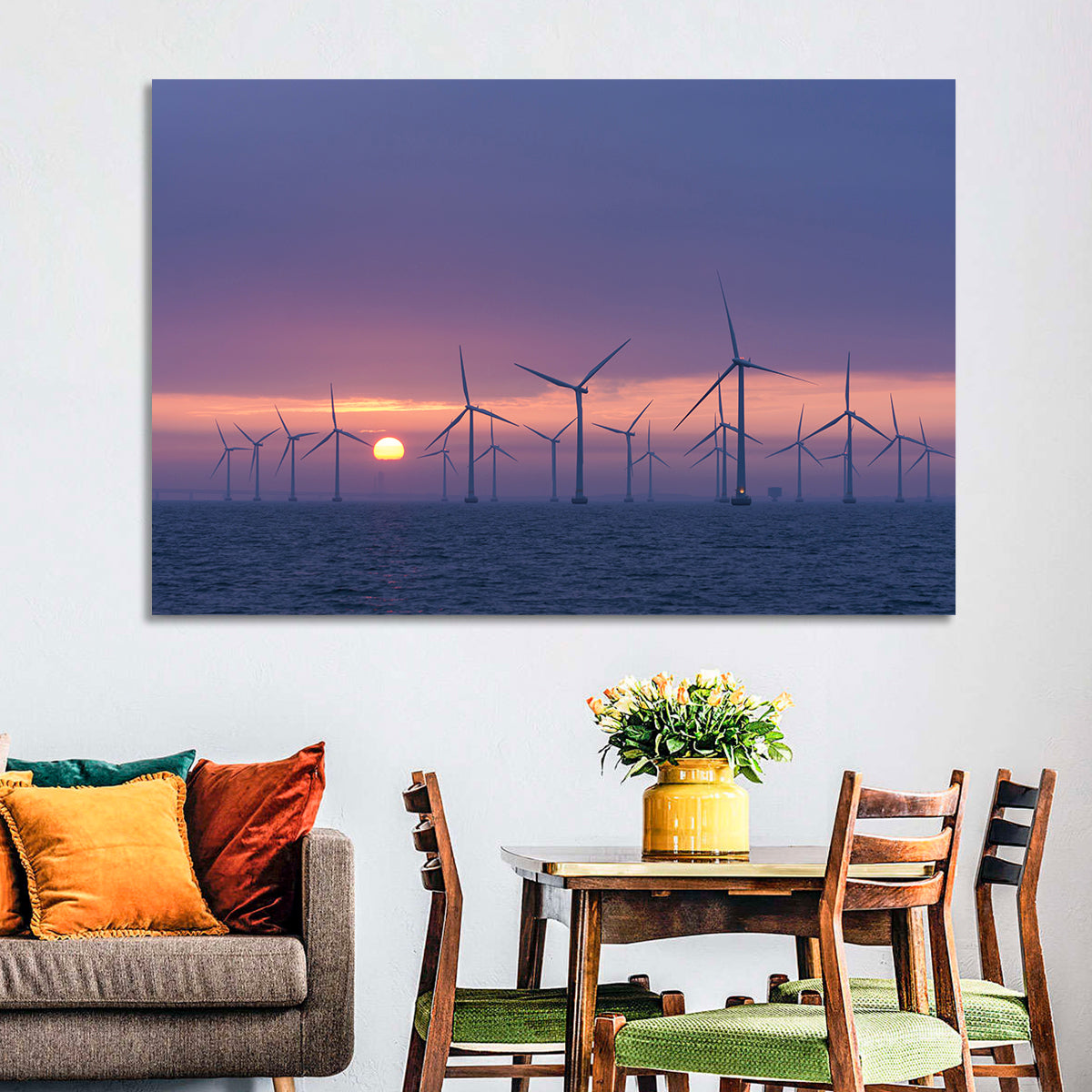 Twilight Offshore Wind Farm Wall Art in a room, landscape
