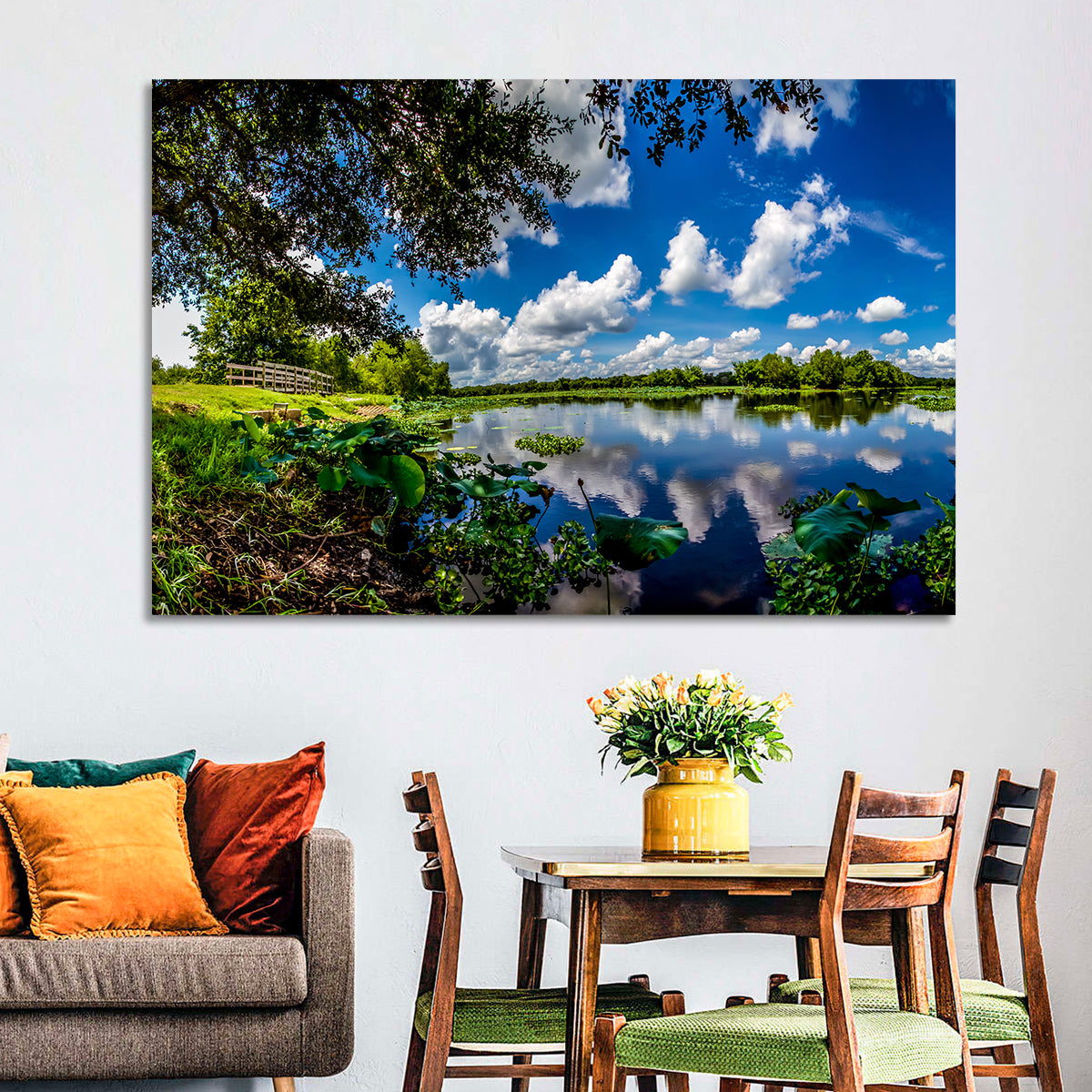 Brazos Bend Lake Reflection Wall Art in a room, landscape