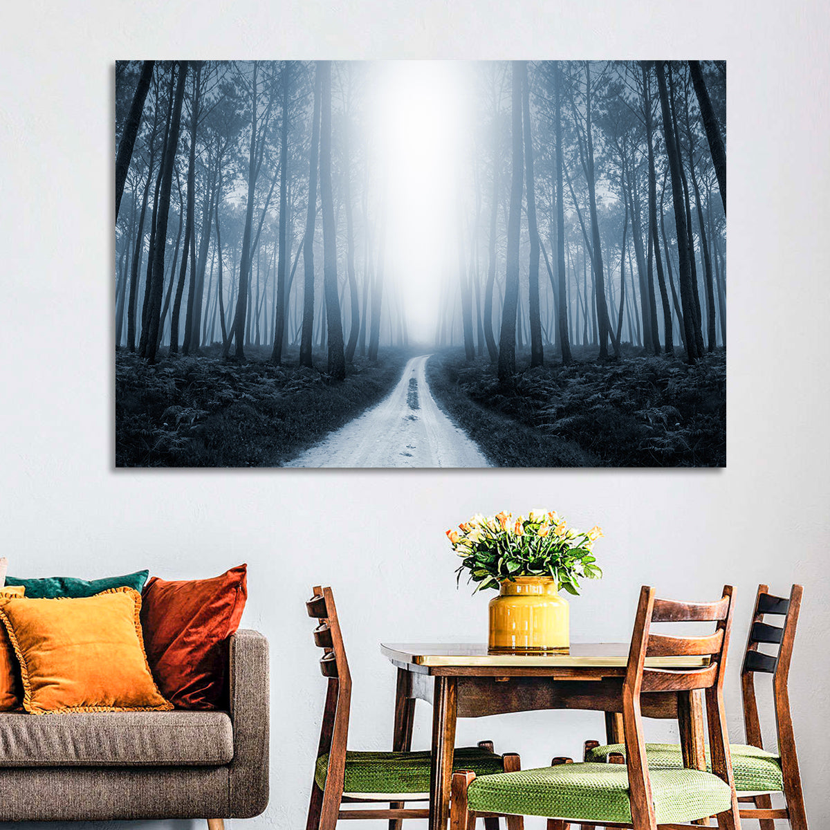 Misty Forest Road at Twilight Wall Art