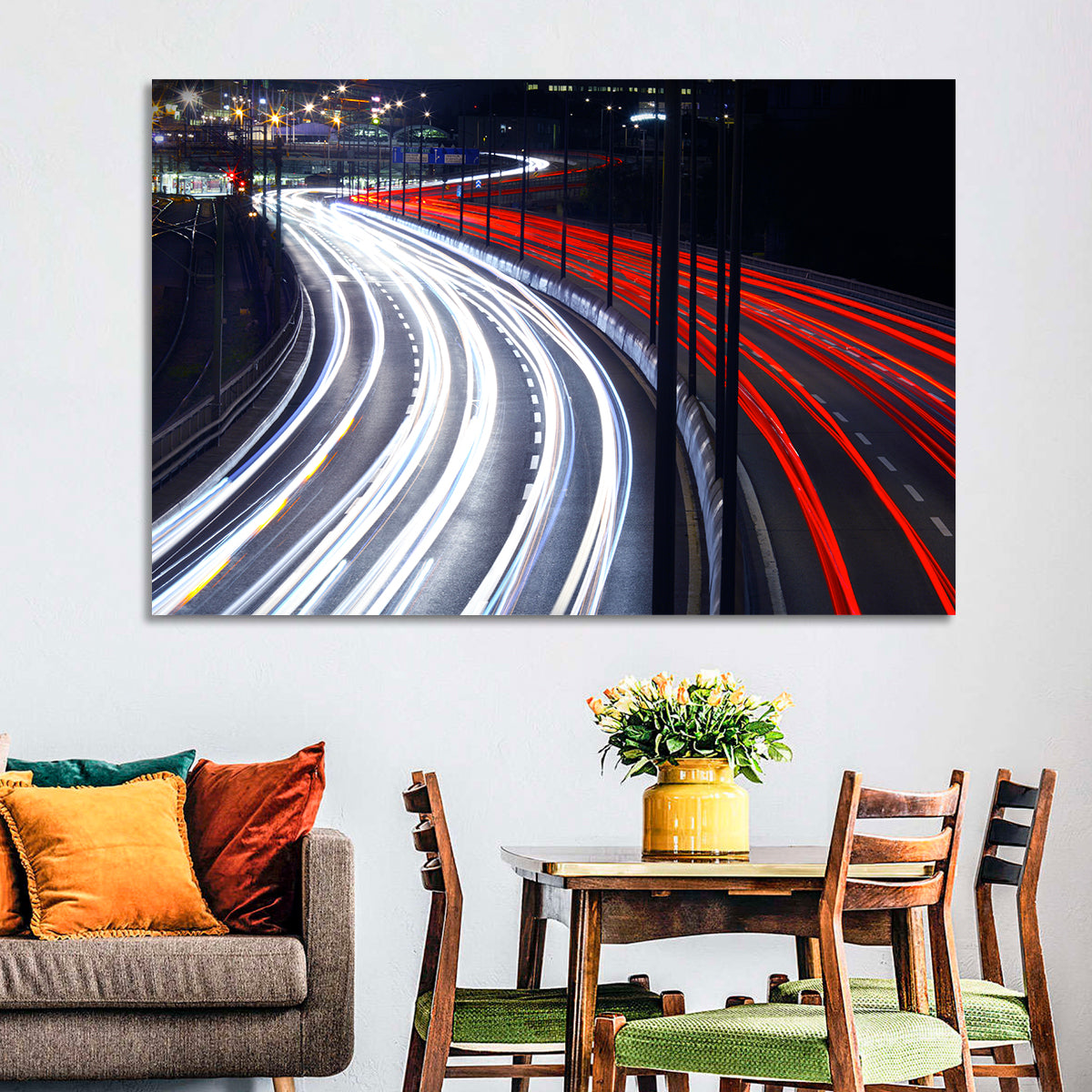 Night Highway Light Trails Wall Art