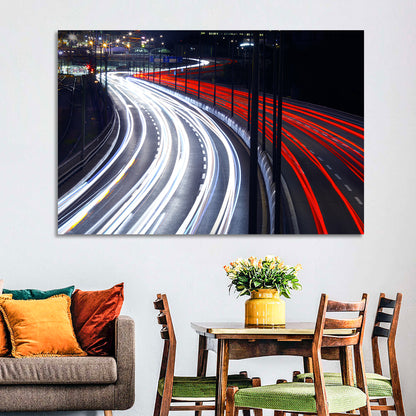 Night Highway Light Trails Wall Art