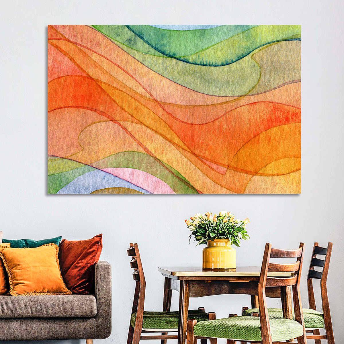 Flying Waves Abstract Wall Art in a room, landscape