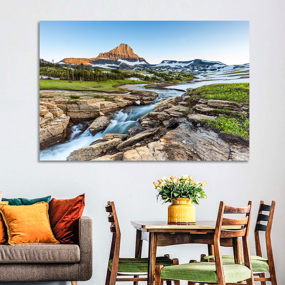 Logan Pass Golden Hour Wall Art in a room, landscape