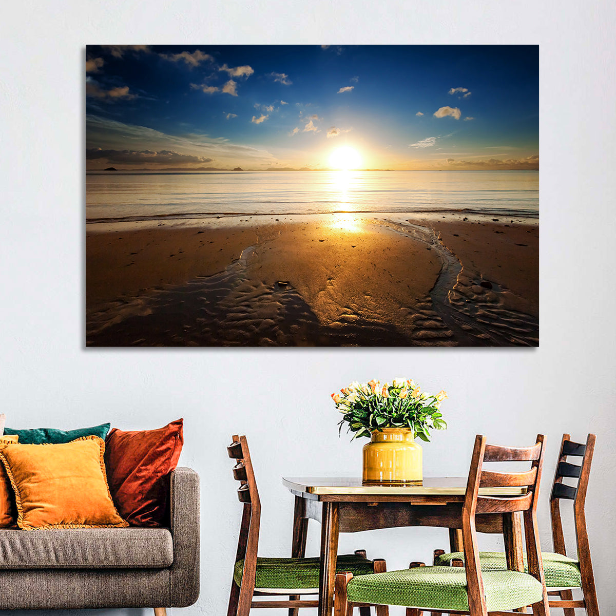 Sunrise Over Rippling Sand Wall Art in a room, landscape
