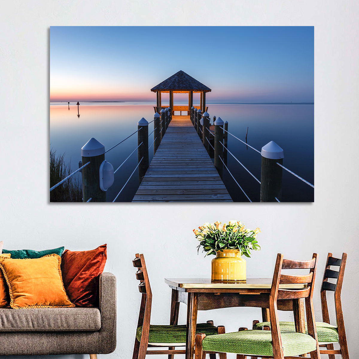Pamlico Sound Twilight Gazebo Wall Art in a room, landscape