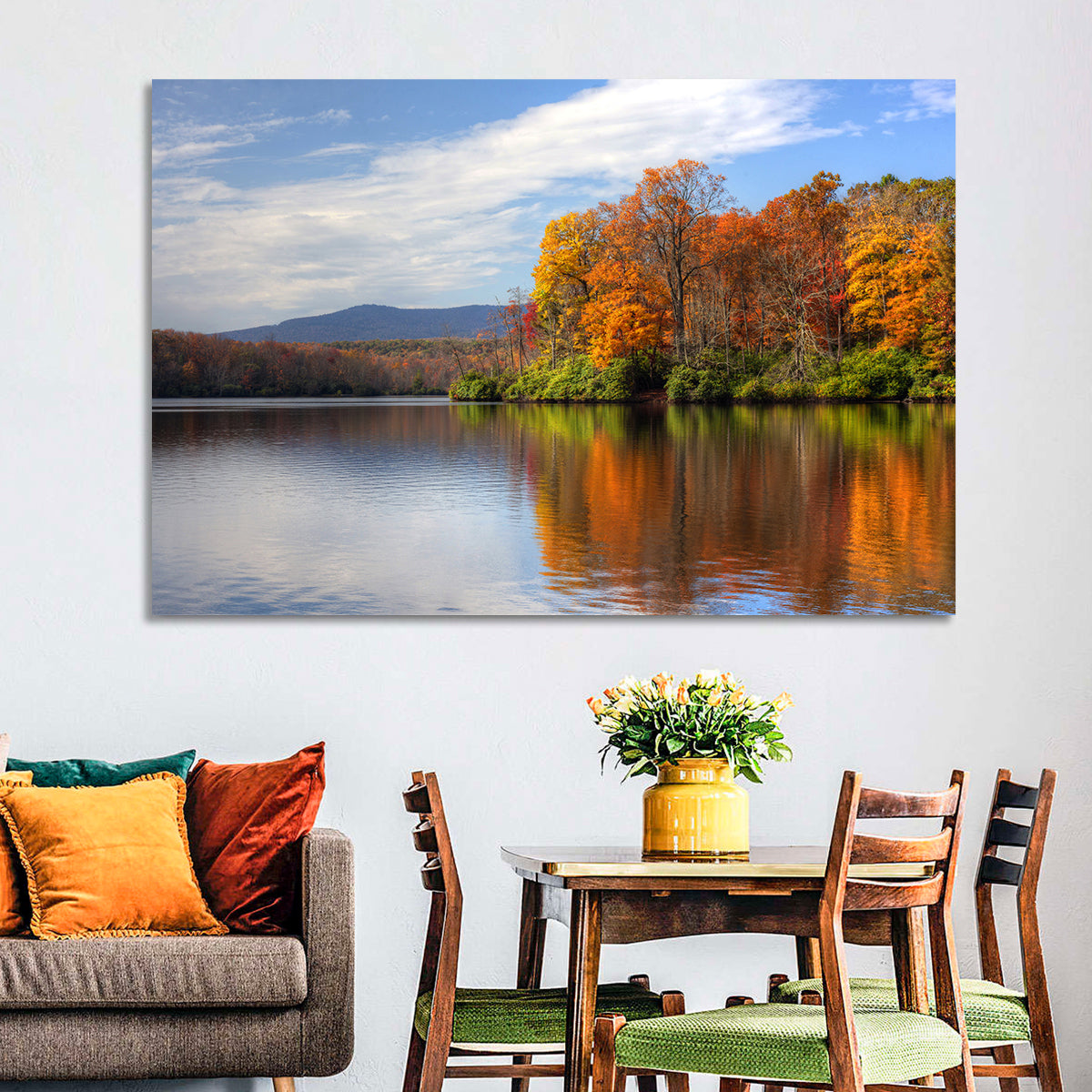 Autumn Lake with Mountain Reflection Wall Art