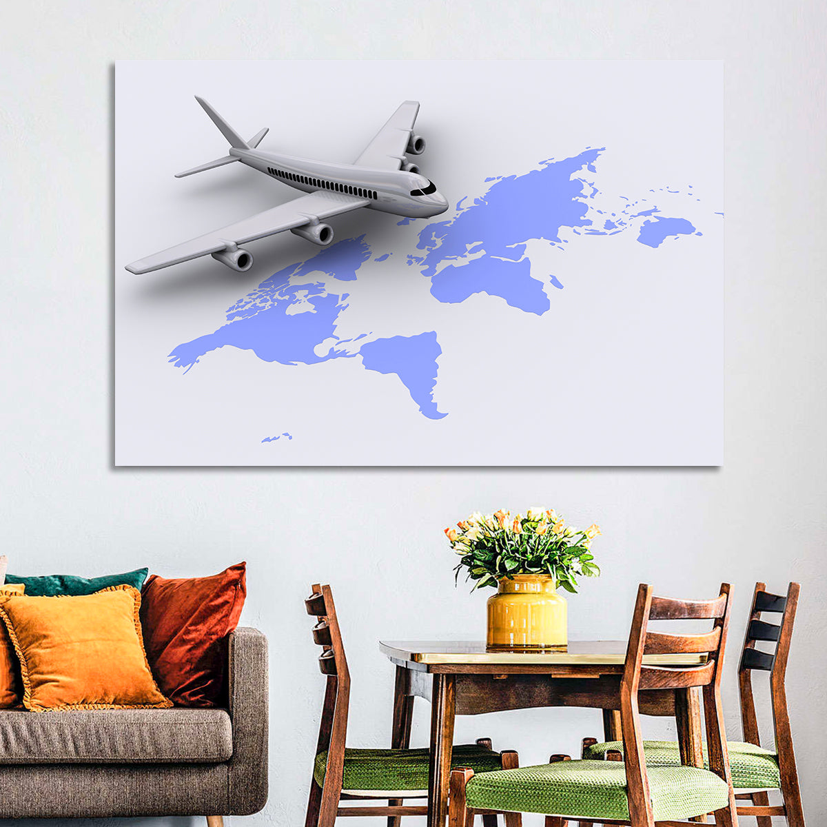 Airplane Over World Map Wall Art