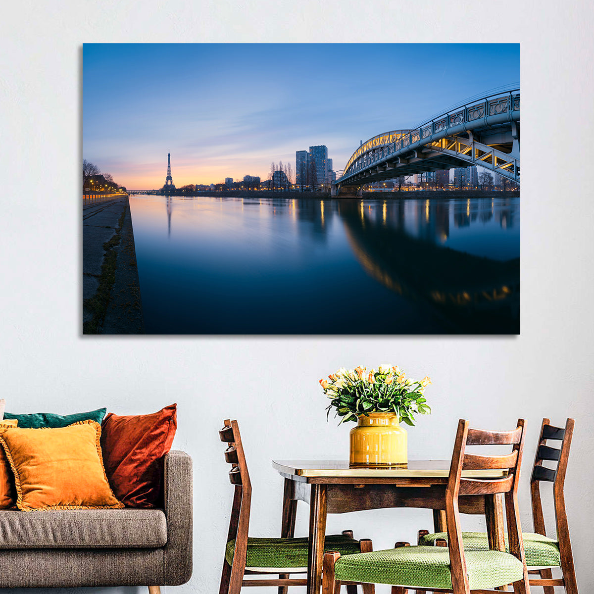 Eiffel Tower Golden Hour Reflection Wall Art