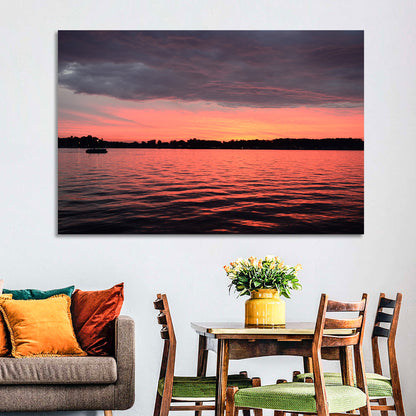 Lake James Sunset with Boat Wall Art
