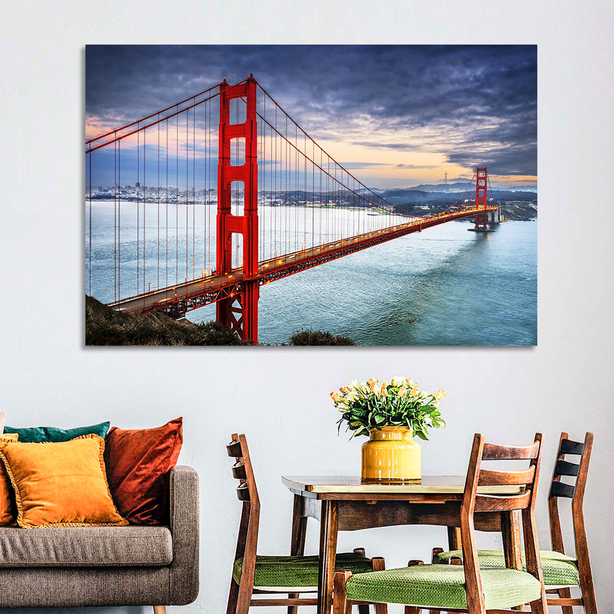Golden Gate Bridge at Dusk Wall Art in a room, landscape