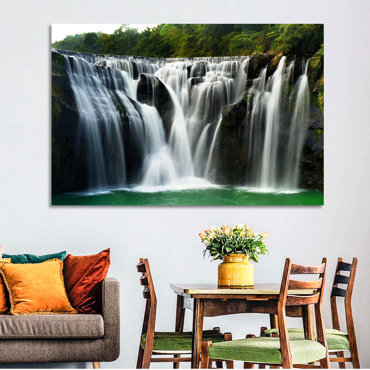 Shifen Waterfall Wall Art in a room, landscape