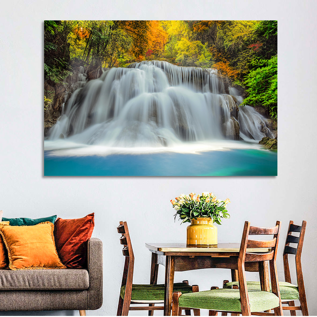 Erawan Falls Cascade Wall Art in a room, landscape