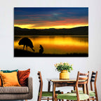 Kangaroo and Emu at Lake Sunset Wall Art
