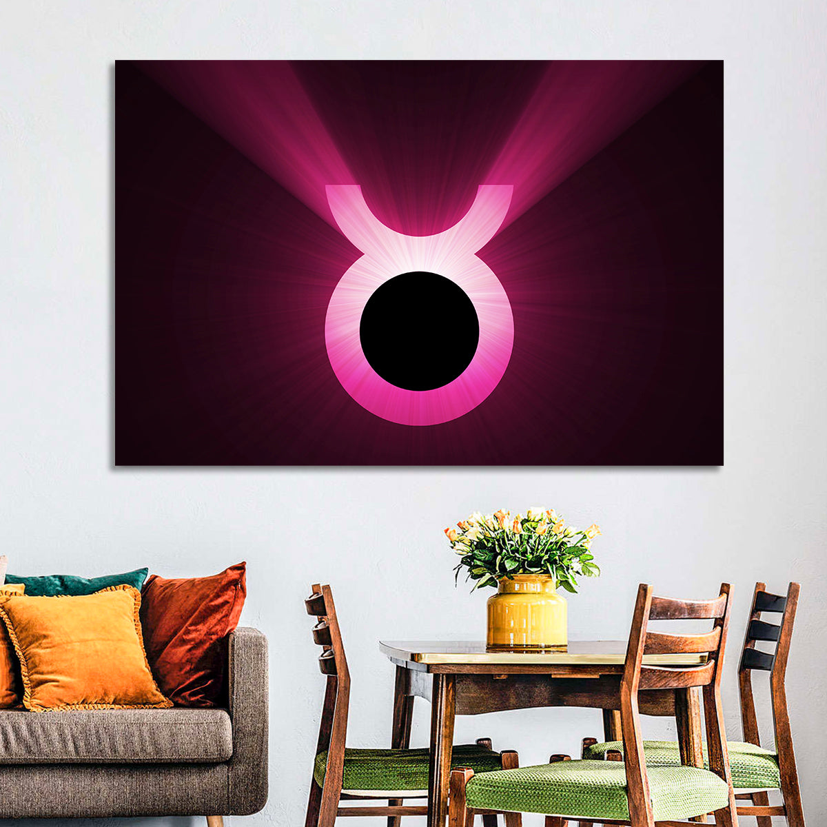Glowing Pink Taurus Symbol Wall Art
