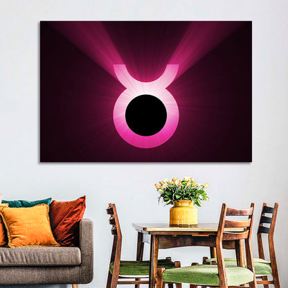 Glowing Pink Taurus Symbol Wall Art