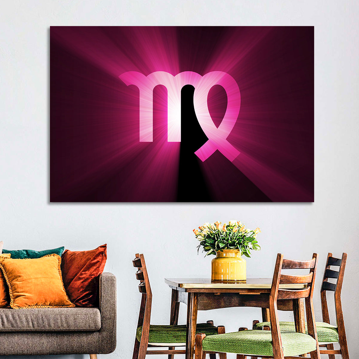 Radiant Virgo Symbol Wall Art in a room, landscape