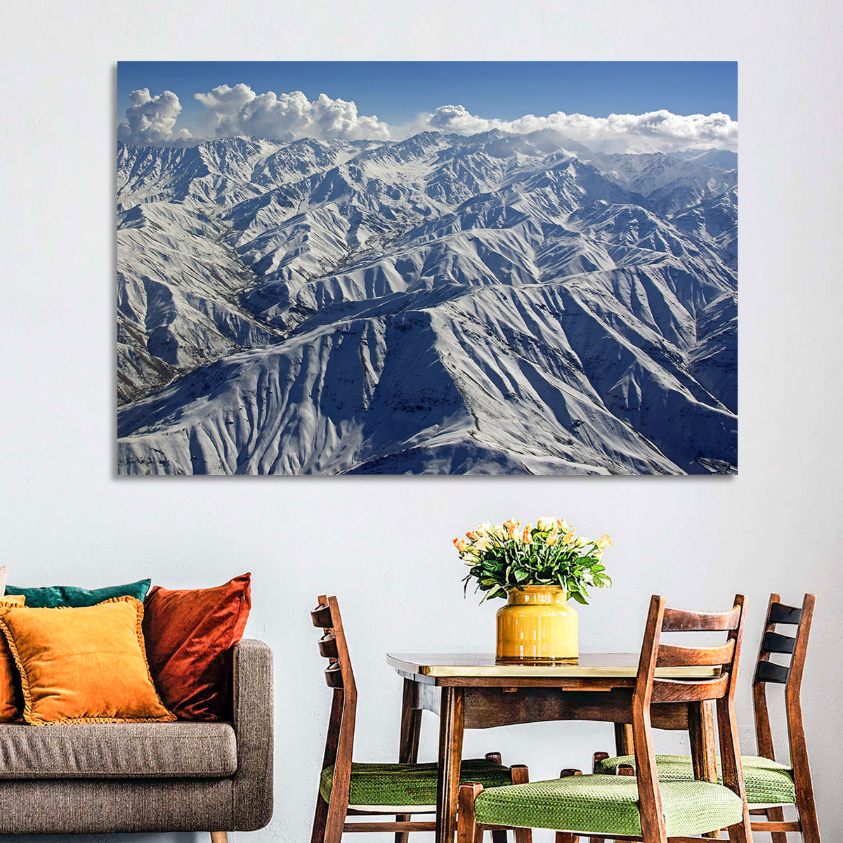 Snow-capped Afghan Mountains Wall Art in a room, landscape