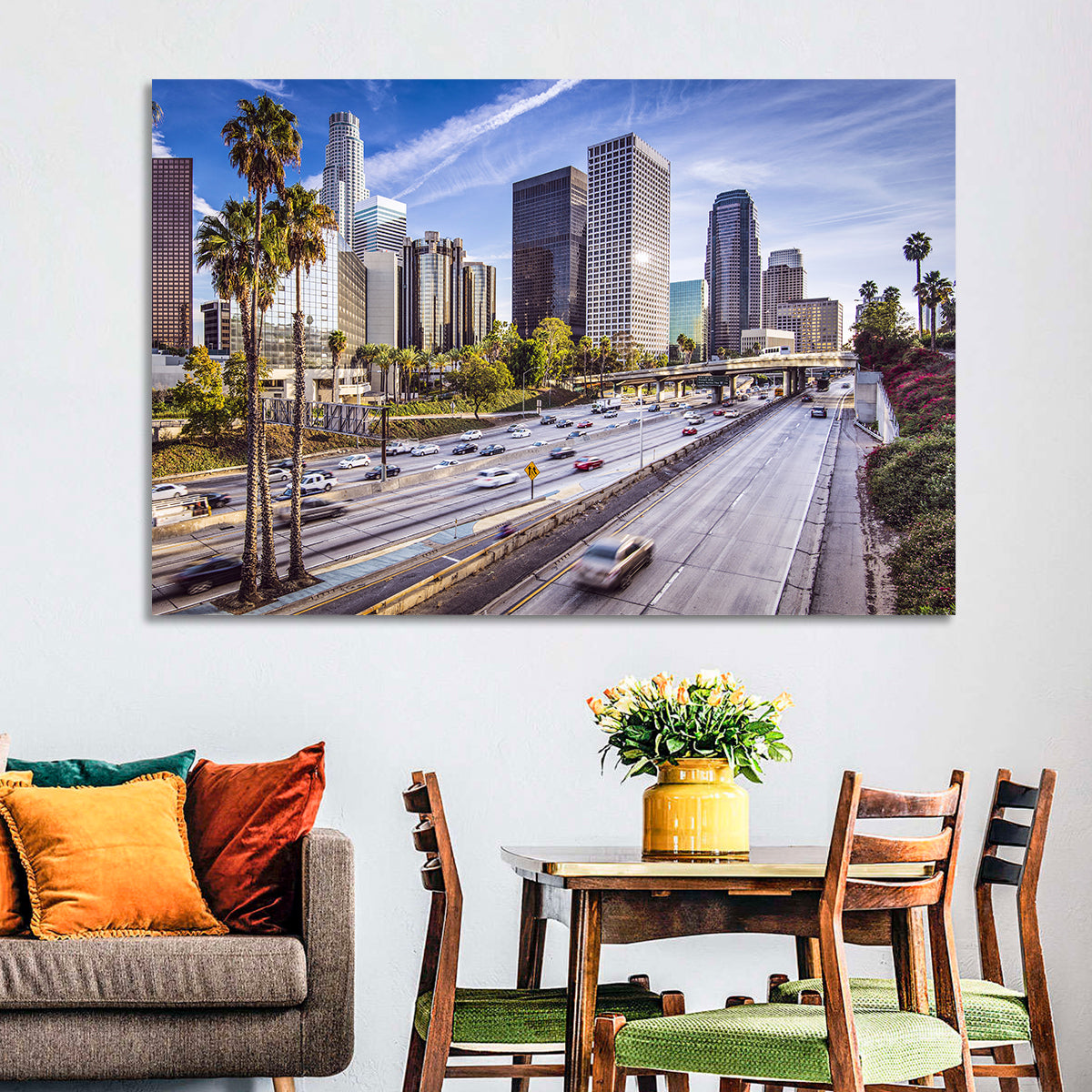 Los Angeles Freeway to Downtown Skyline Wall Art