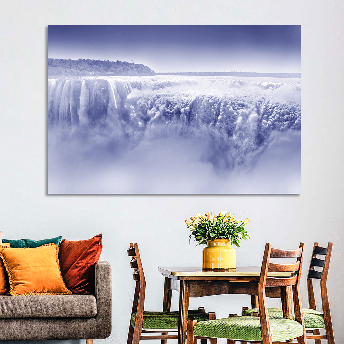 Iguazu Falls Blue Monochrome Wall Art
