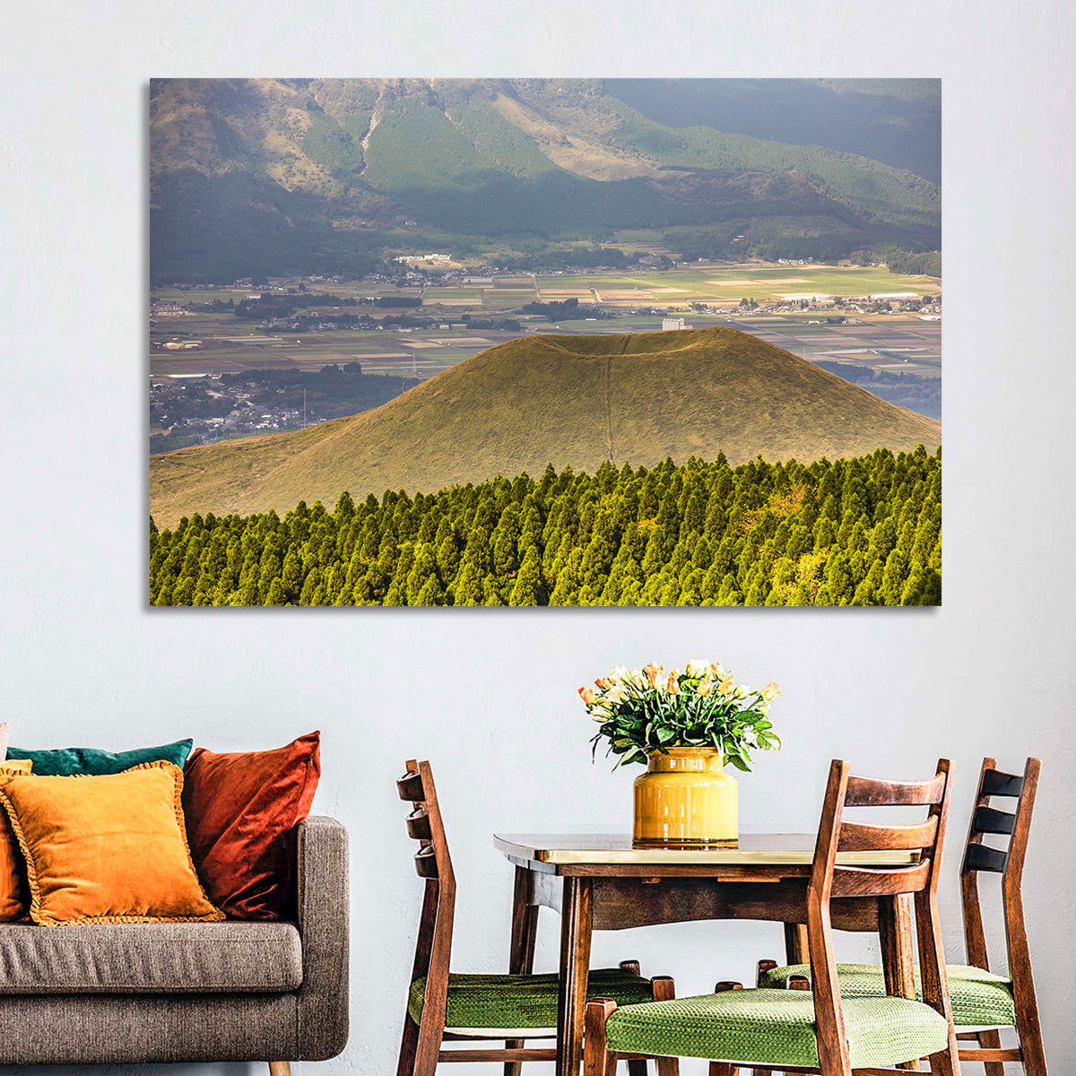 Mount Aso Komezuka Crater Wall Art in a room, landscape