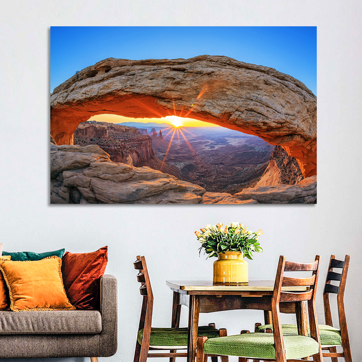 Mesa Arch Sunburst Wall Art in a room, landscape