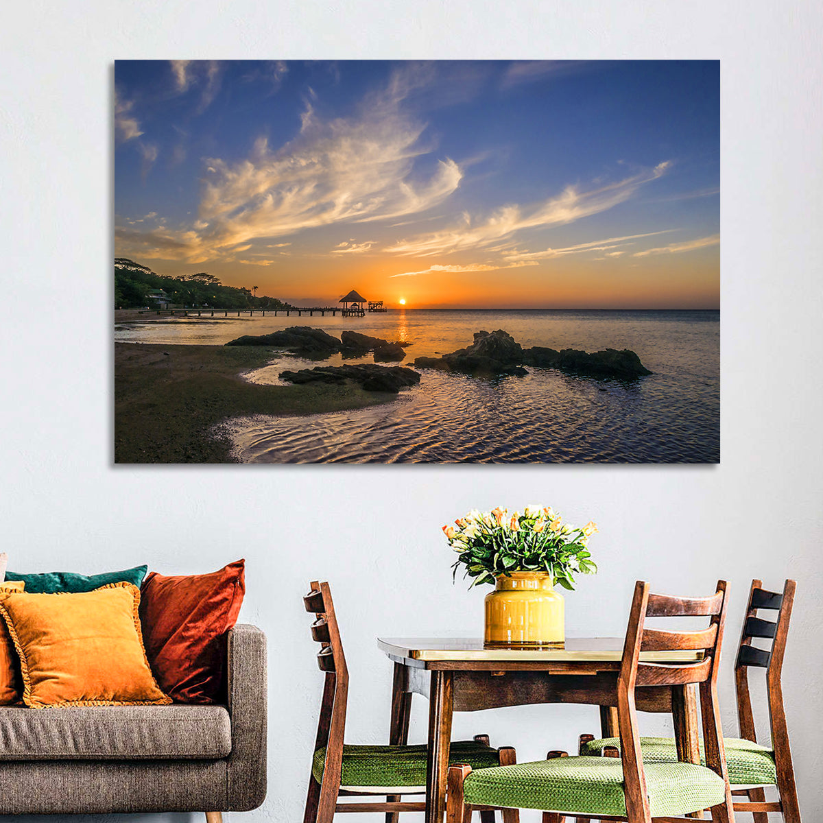 Roatan Pier Sunset Wall Art