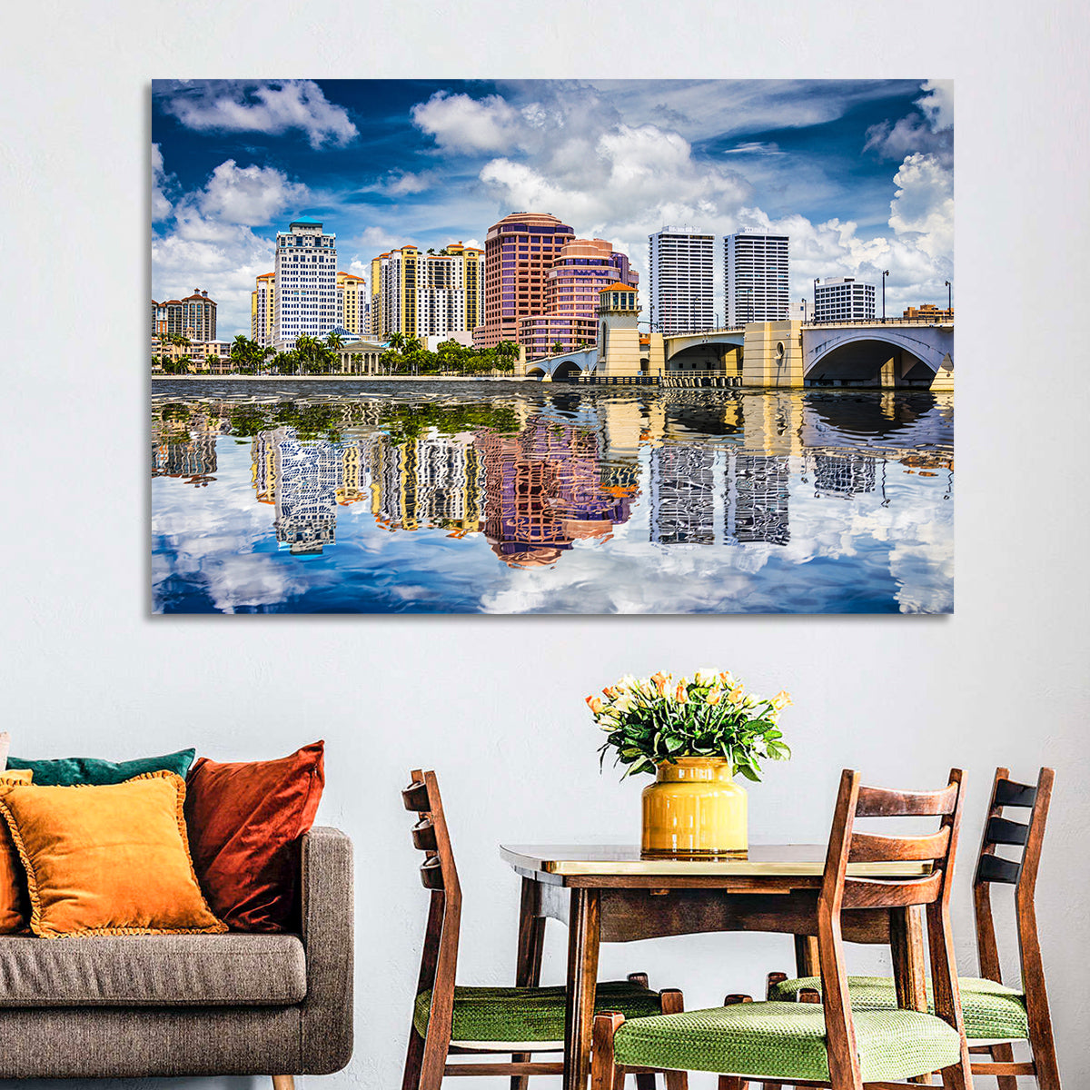 West Palm Beach Skyline Reflection Wall Art in a room, landscape