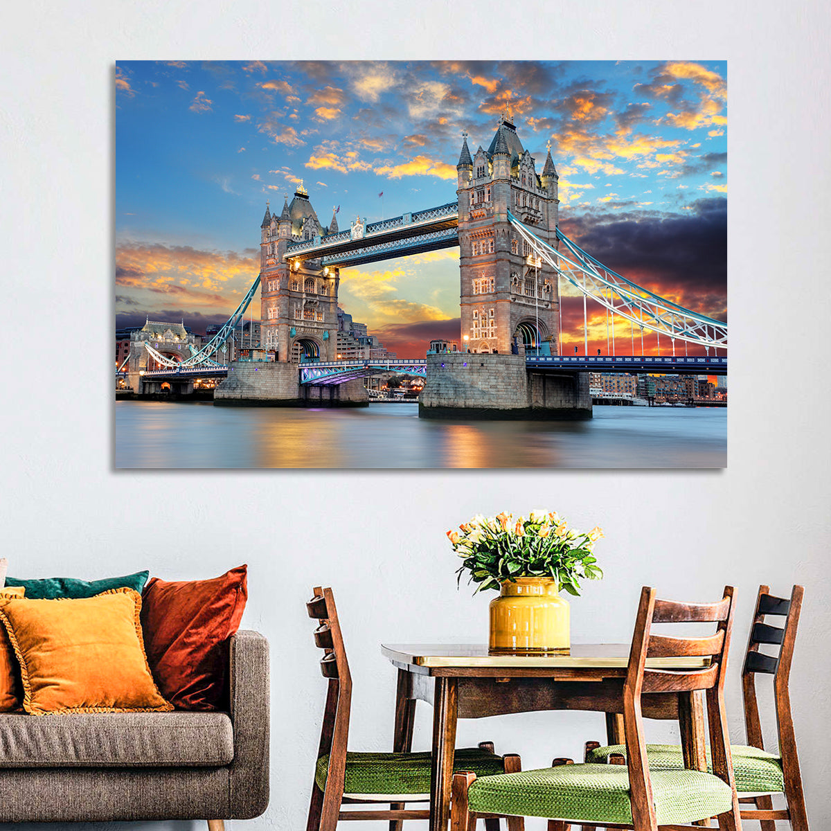 Tower Bridge at Sunset Wall Art in a room, landscape