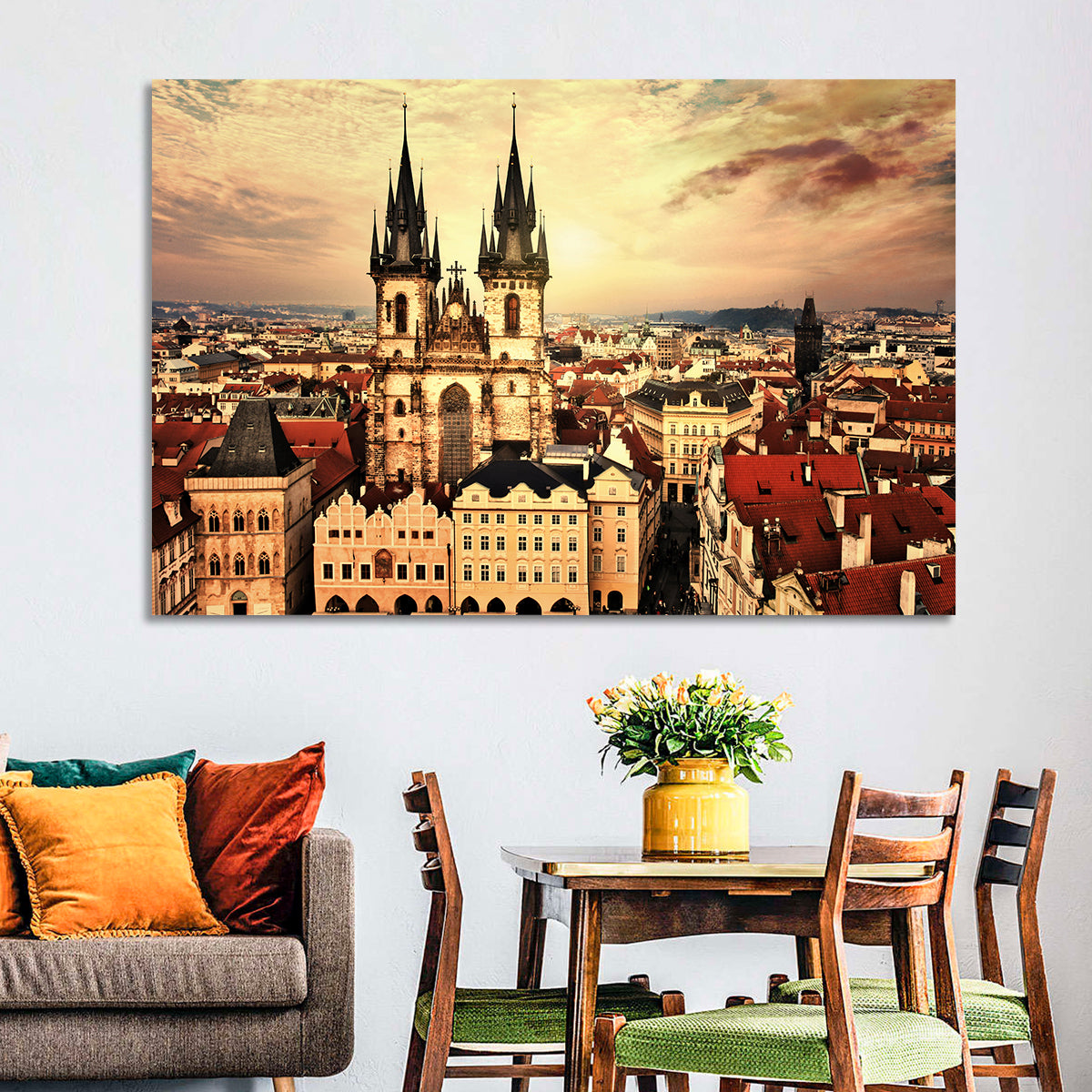 Prague Old Town Skyline at Golden Hour Wall Art in a room, landscape
