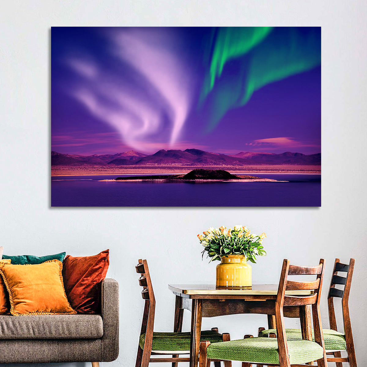 Violet Aurora Over Island Lake Wall Art