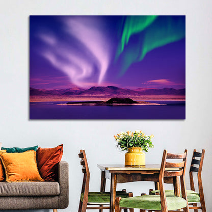 Violet Aurora Over Island Lake Wall Art