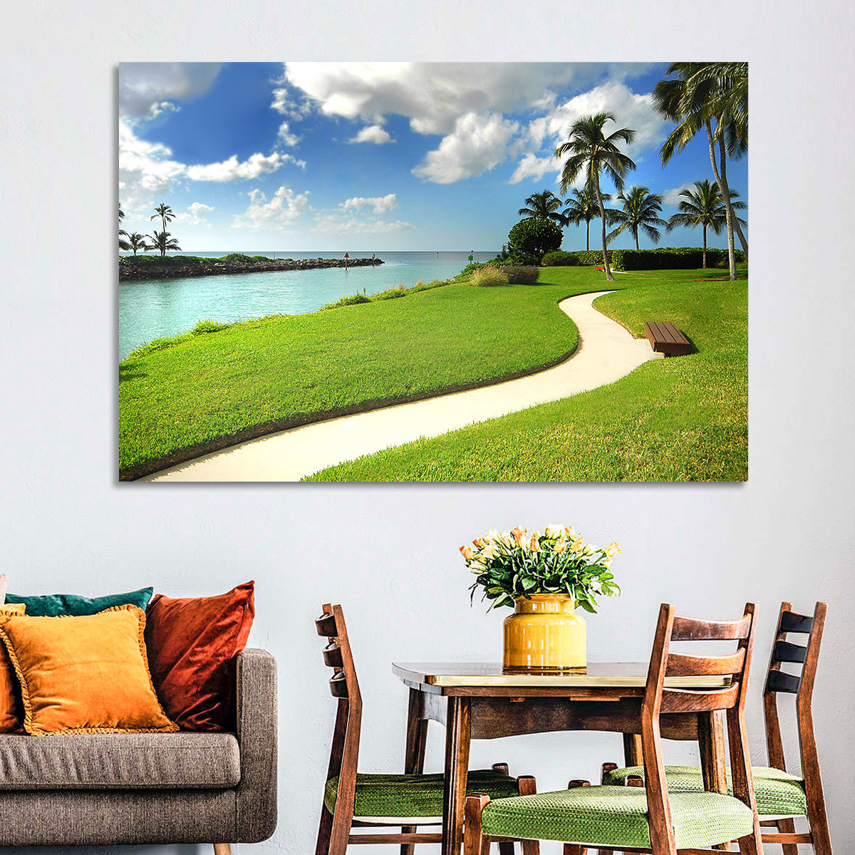 Tropical Coastal Pathway Wall Art in a room, landscape