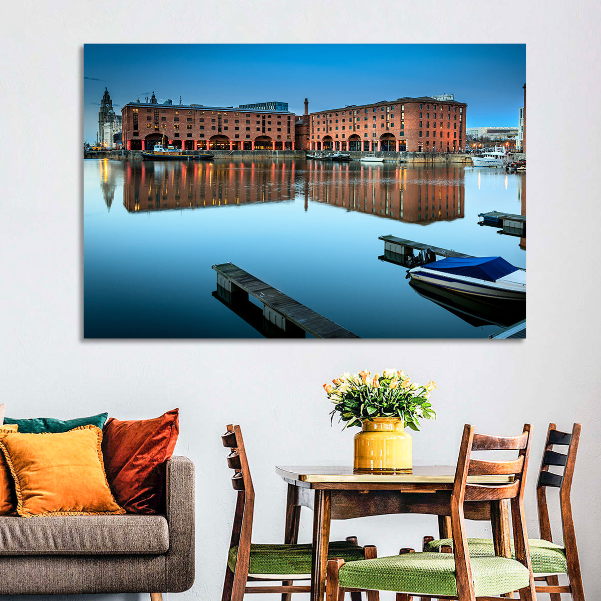 Royal Albert Dock Reflections, Liverpool Wall Art in a room, landscape