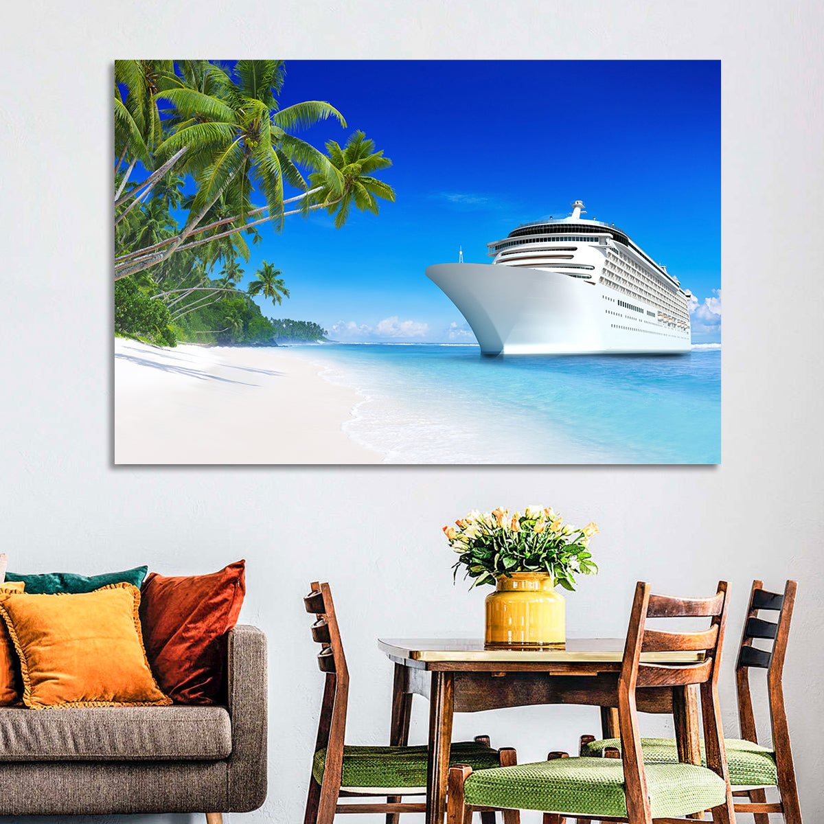 Cruise Ship Beside Tropical Beach Wall Art