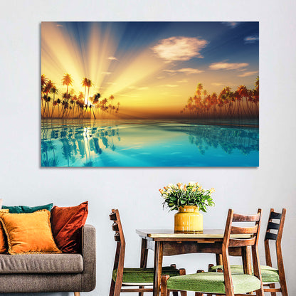 Turquoise Sunset Over Palm Island Wall Art