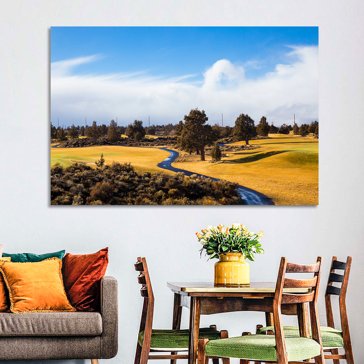 Central Oregon Golf Course with Winding Path Wall Art in a room, landscape